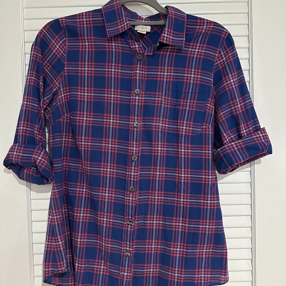 J.Crew Factory Blue & Pink Plaid Long Sleeve Button Down Shirt - Size S